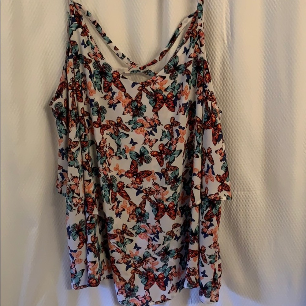 Chiffon double layer tank top with butterflies
